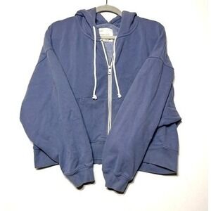 American Eagle Blue Gray Cropped Zip Up Hoodie Slouchy Sweatshirt XL Womens